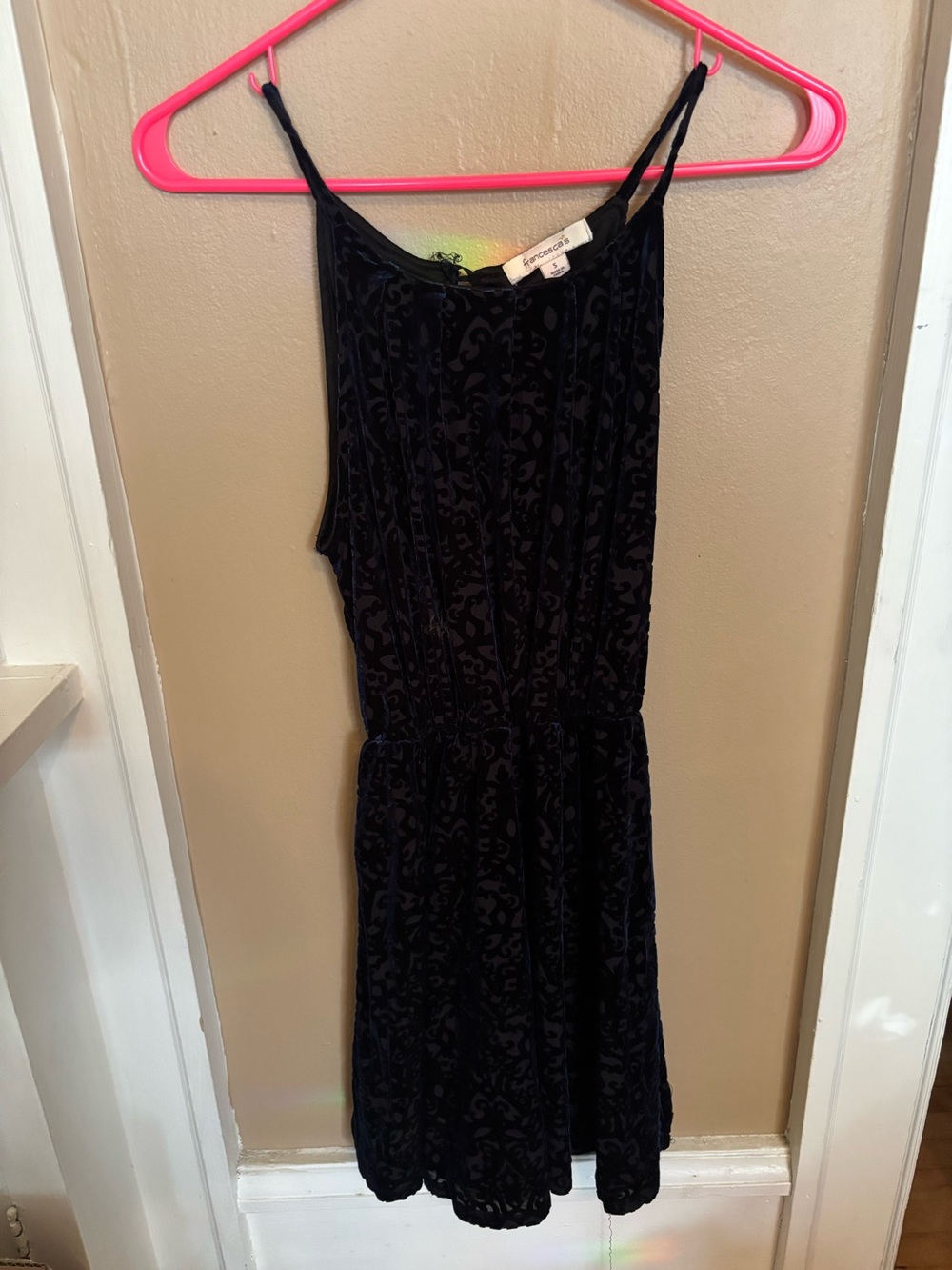Velvet Burnout Spaghetti Strap Dress - Black Navy